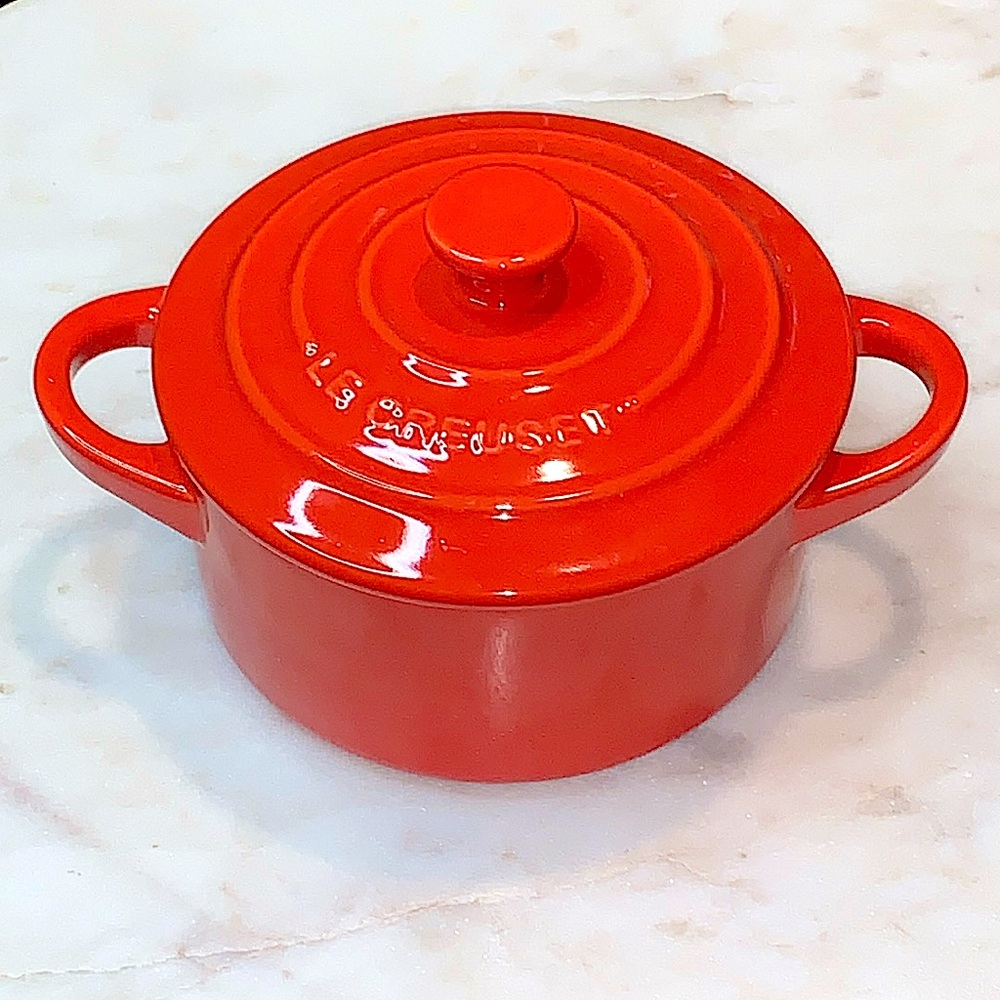 LE CREUSET POTERIE MINI COCOTTE with LID RED STONEWARE